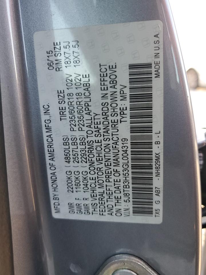 2016 Acura Rdx Technology VIN: 5J8TB3H53GL004319 Lot: 92525635