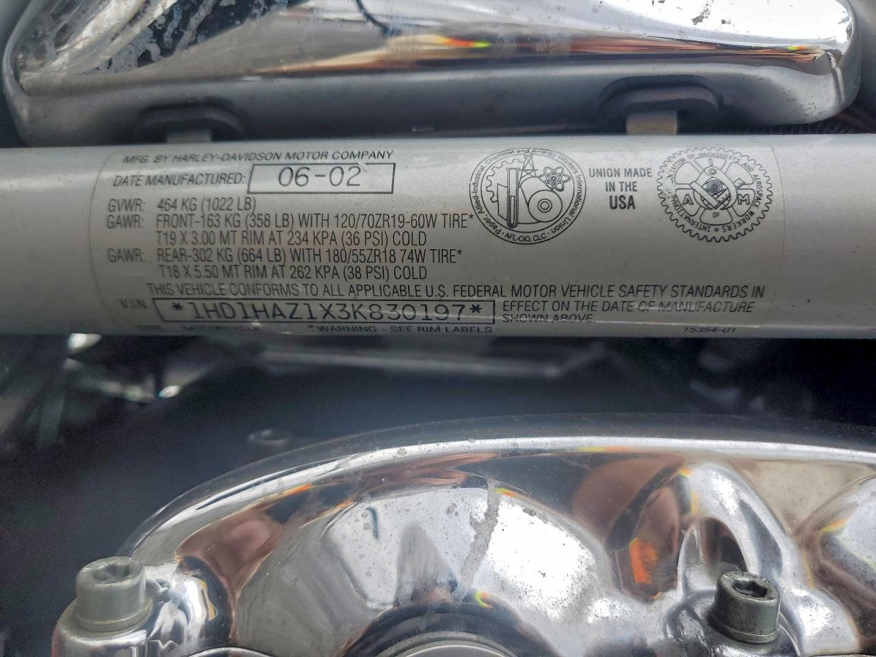 2003 Harley-Davidson Vrsca VIN: 1HD1HAZ1X3K830197 Lot: 94548695