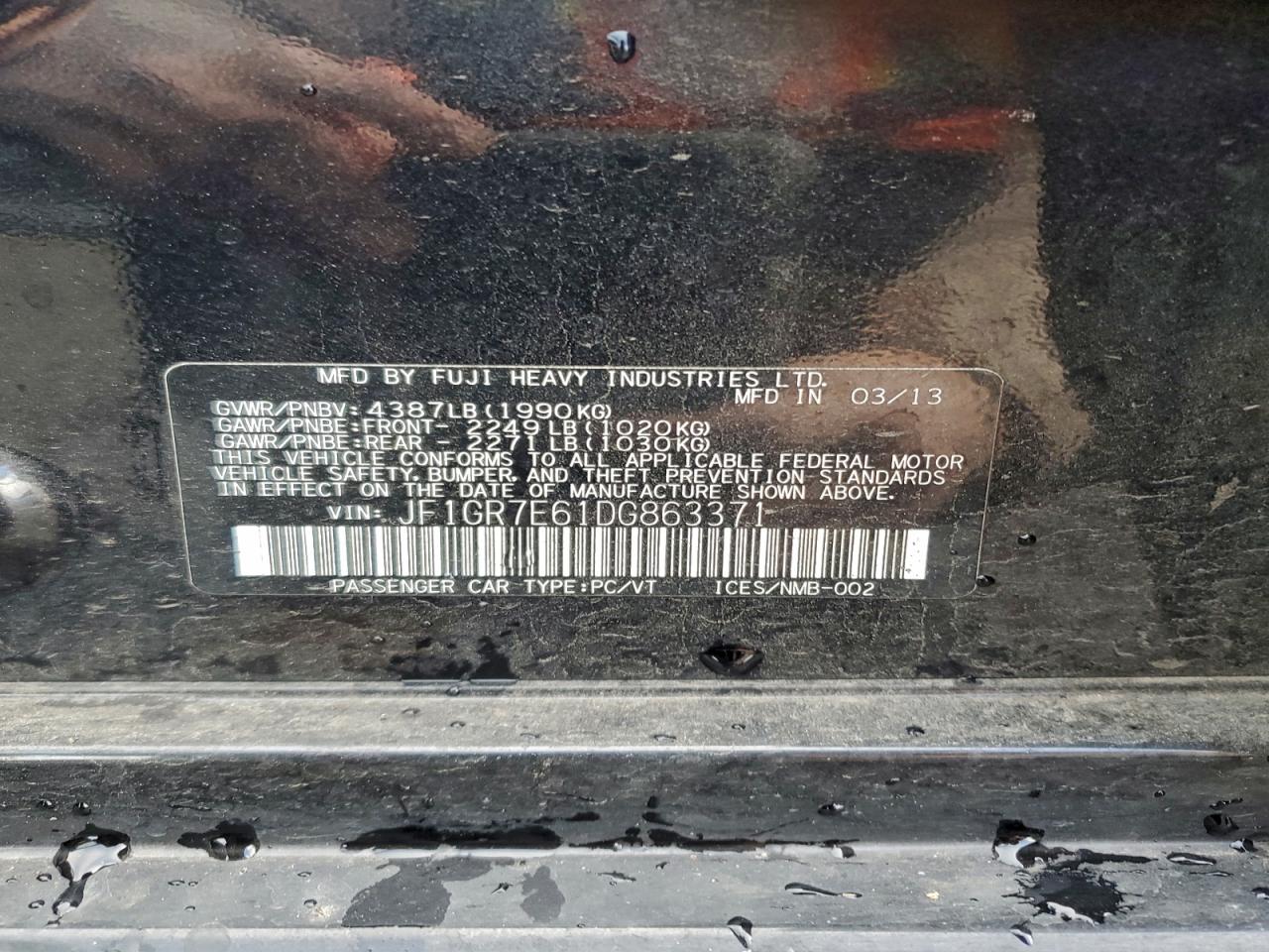 2013 Subaru Impreza Wrx VIN: JF1GR7E61DG863371 Lot: 92870945