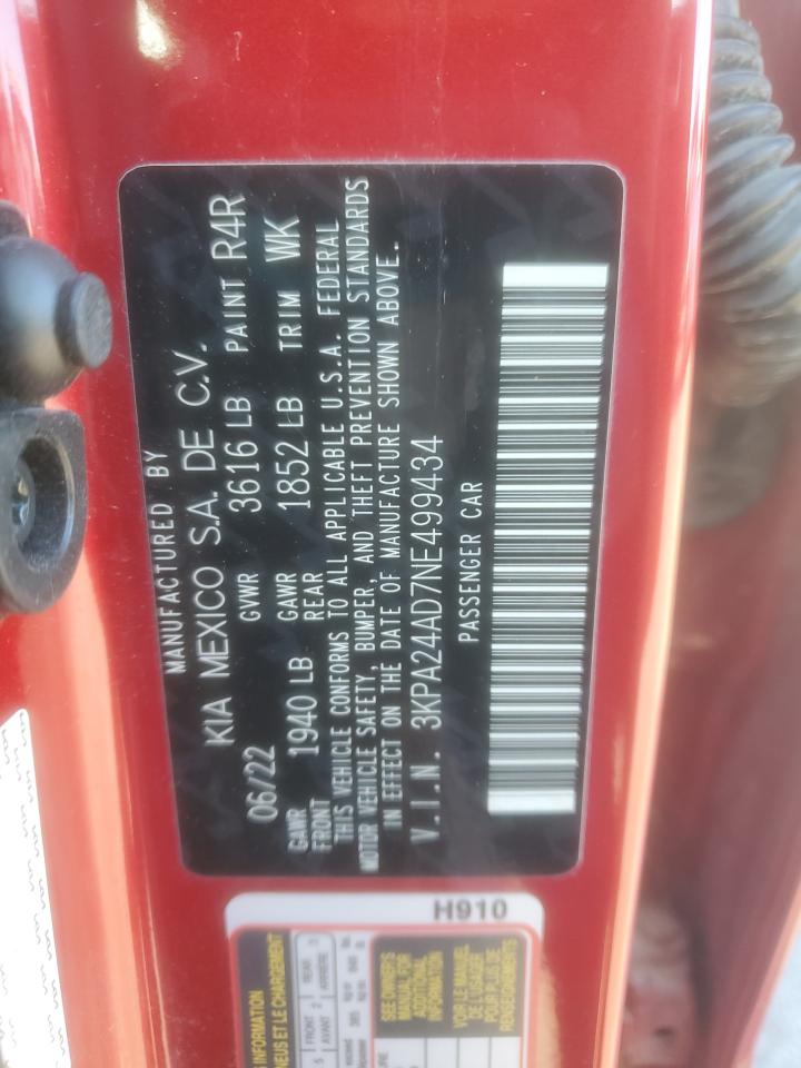 2022 Kia Rio Lx VIN: 3KPA24AD7NE499434 Lot: 91111495