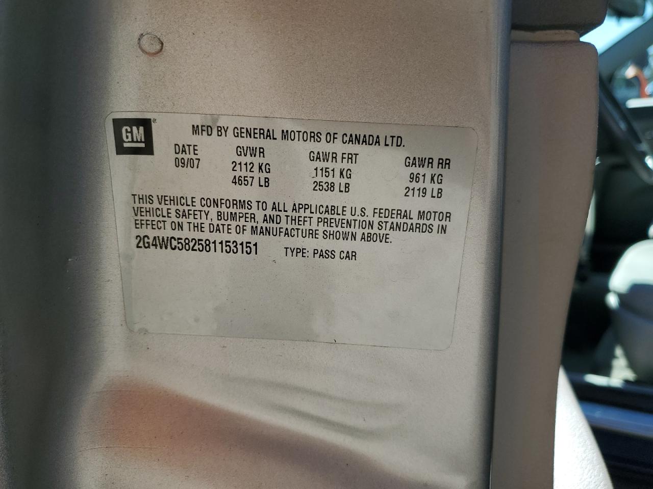 2008 Buick Lacrosse Cx VIN: 2G4WC582581153151 Lot: 90656665