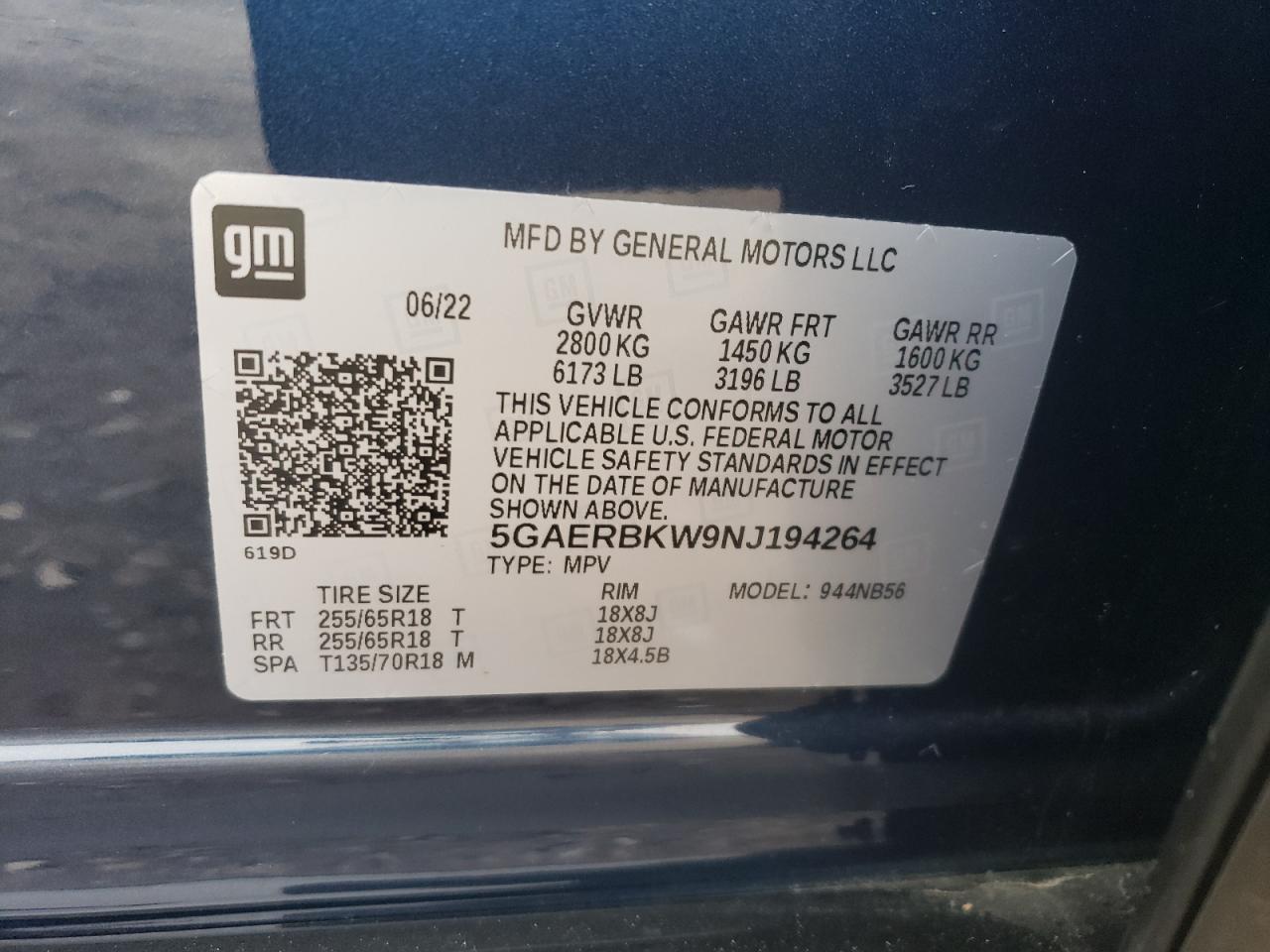 2022 Buick Enclave Essence VIN: 5GAERBKW9NJ194264 Lot: 92245245