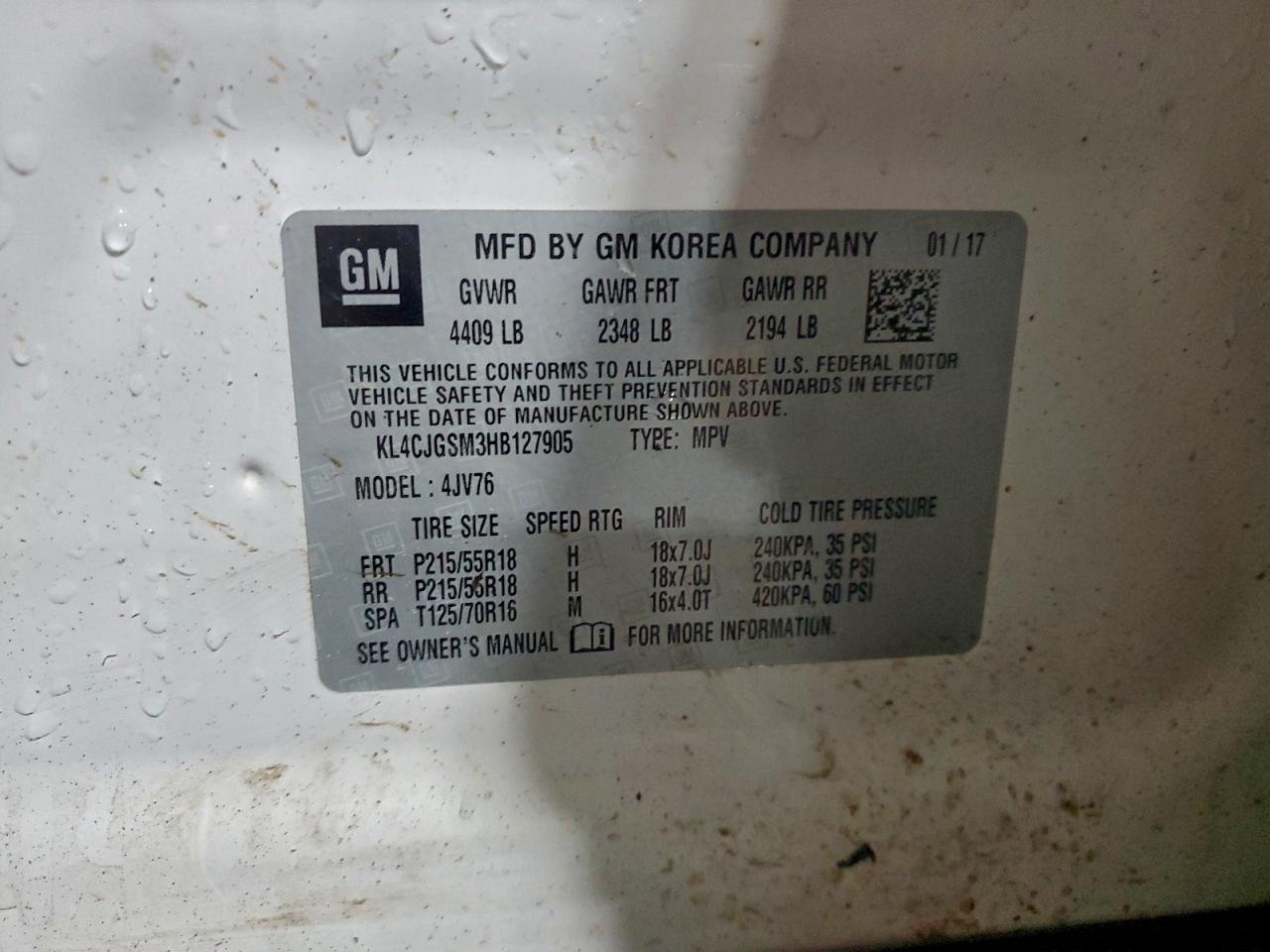 2017 Buick Encore Essence VIN: KL4CJGSM3HB127905 Lot: 93381245