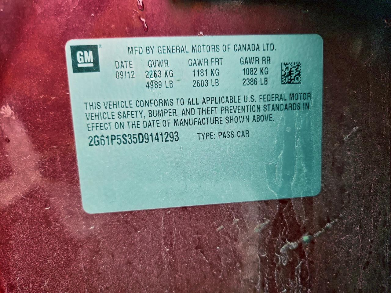 2013 Cadillac Xts Luxury Collection VIN: 2G61P5S35D9141293 Lot: 93905275