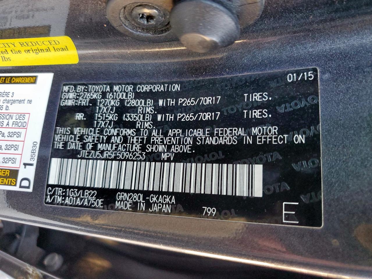 2015 Toyota 4Runner Sr5 VIN: JTEZU5JR5F5096253 Lot: 92473485