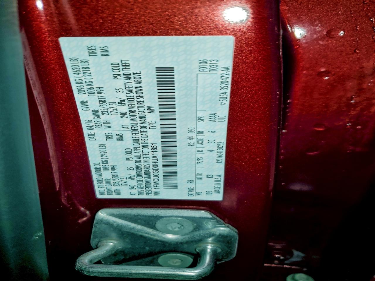 2017 Ford Escape Se VIN: 1FMCU0GD0HUA11851 Lot: 93735545