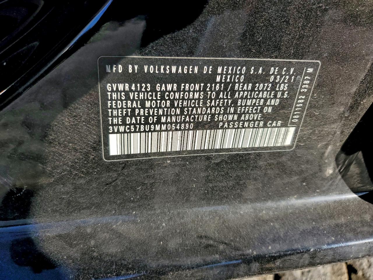 2021 Volkswagen Jetta S VIN: 3VWC57BU9MM054890 Lot: 94344005