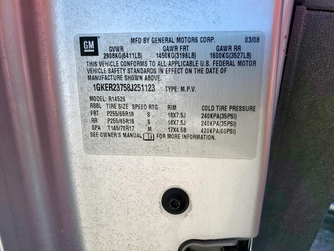 2008 GMC Acadia Slt-1 VIN: 1GKER23758J251123 Lot: 92413755