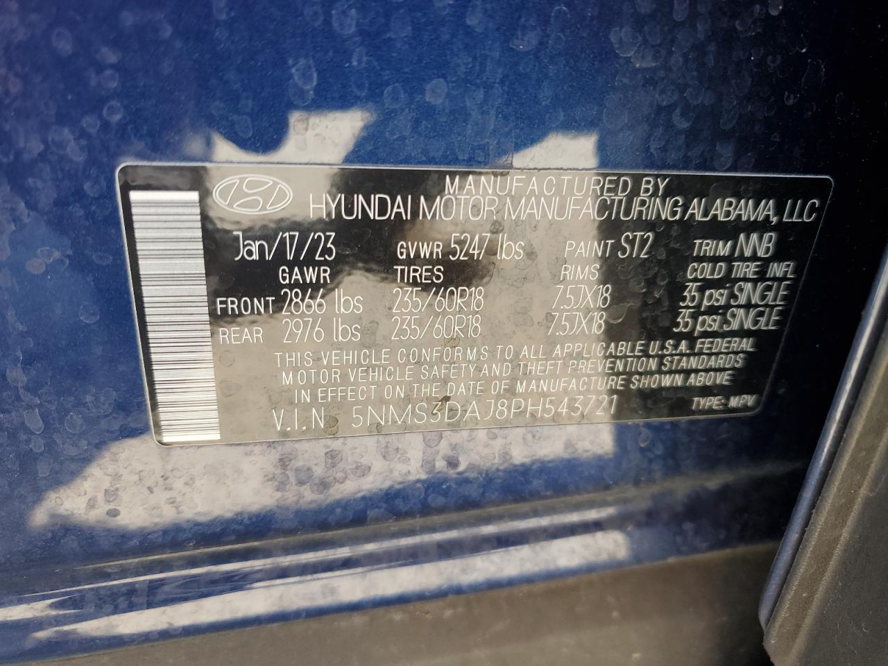 2023 Hyundai Santa Fe Sel Premium VIN: 5NMS3DAJ8PH543721 Lot: 92072735