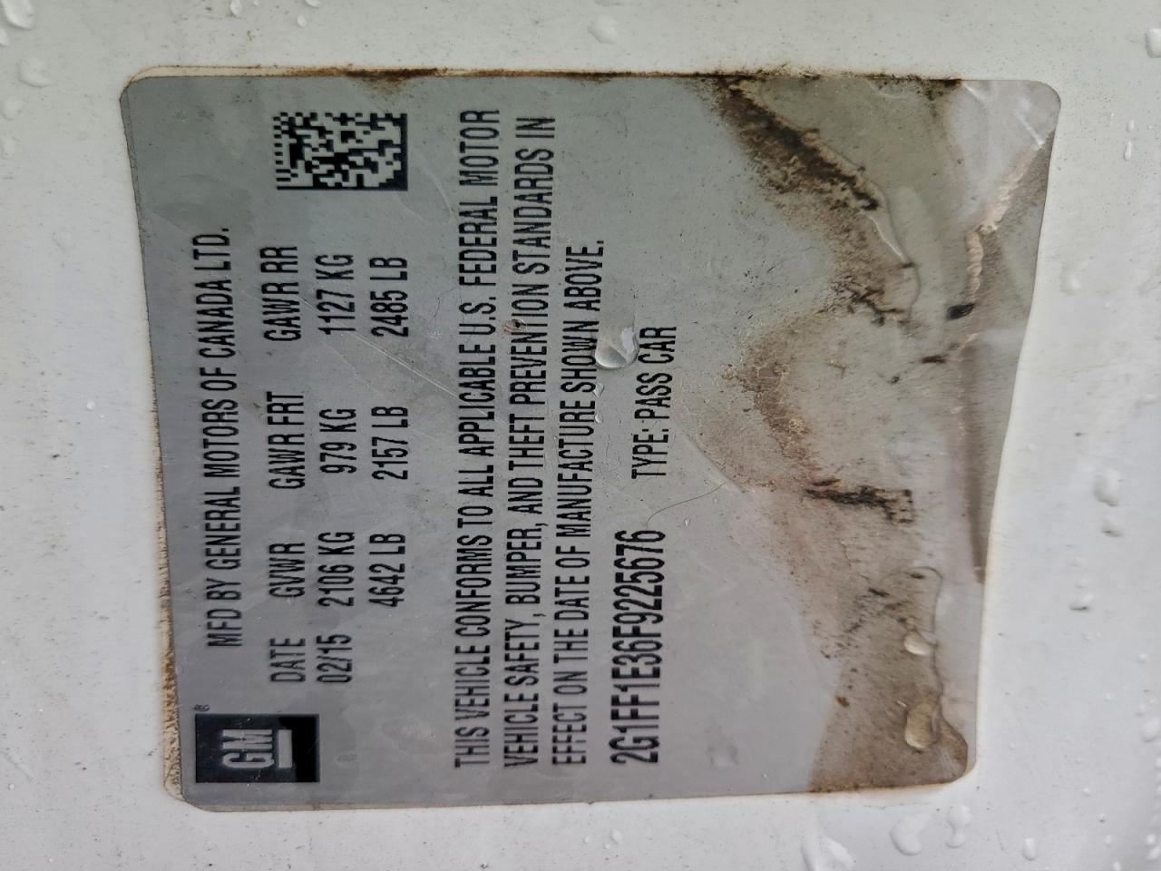 2015 Chevrolet Camaro Lt VIN: 2G1FF1E36F9225676 Lot: 94581775