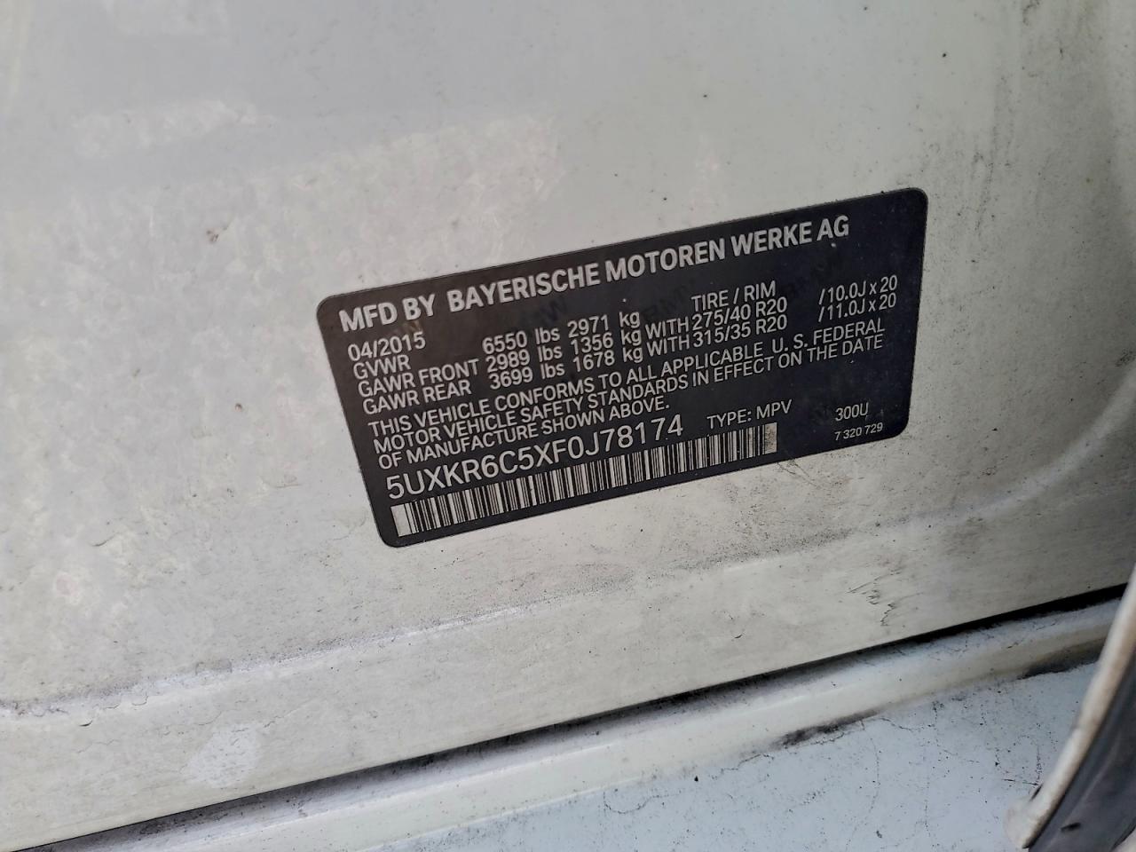 2015 BMW X5 xDrive50I VIN: 5UXKR6C5XF0J78174 Lot: 94563545