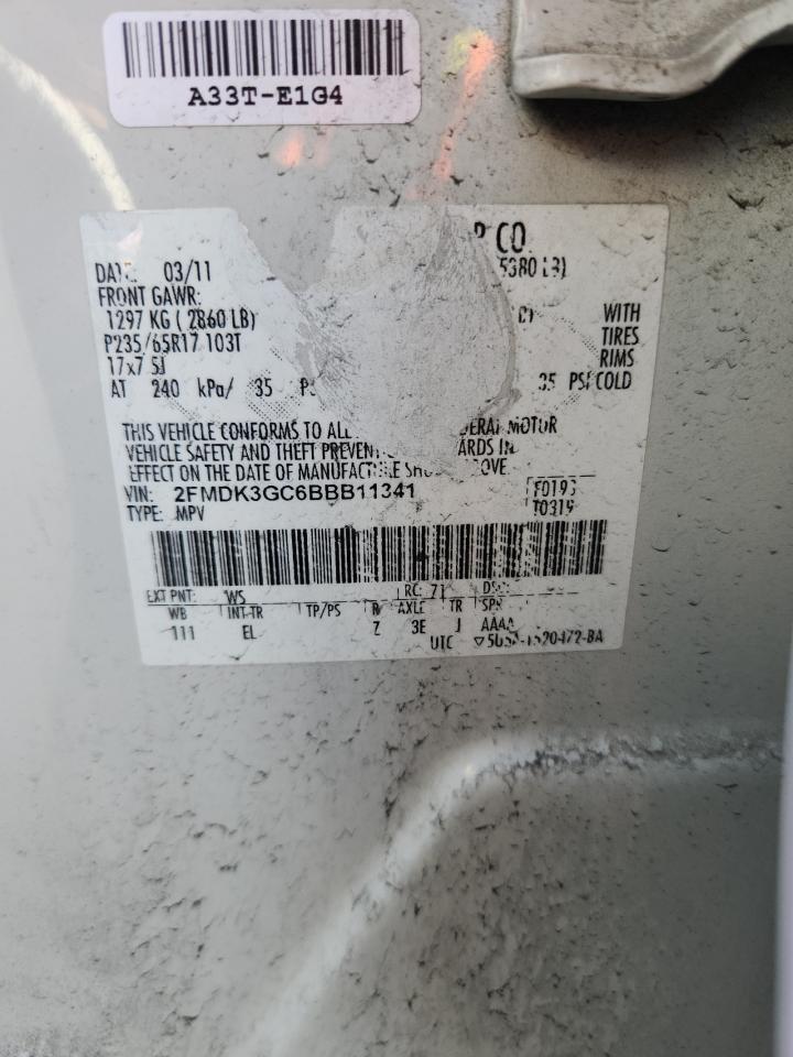 2011 Ford Edge Se VIN: 2FMDK3GC6BBB11341 Lot: 93335005