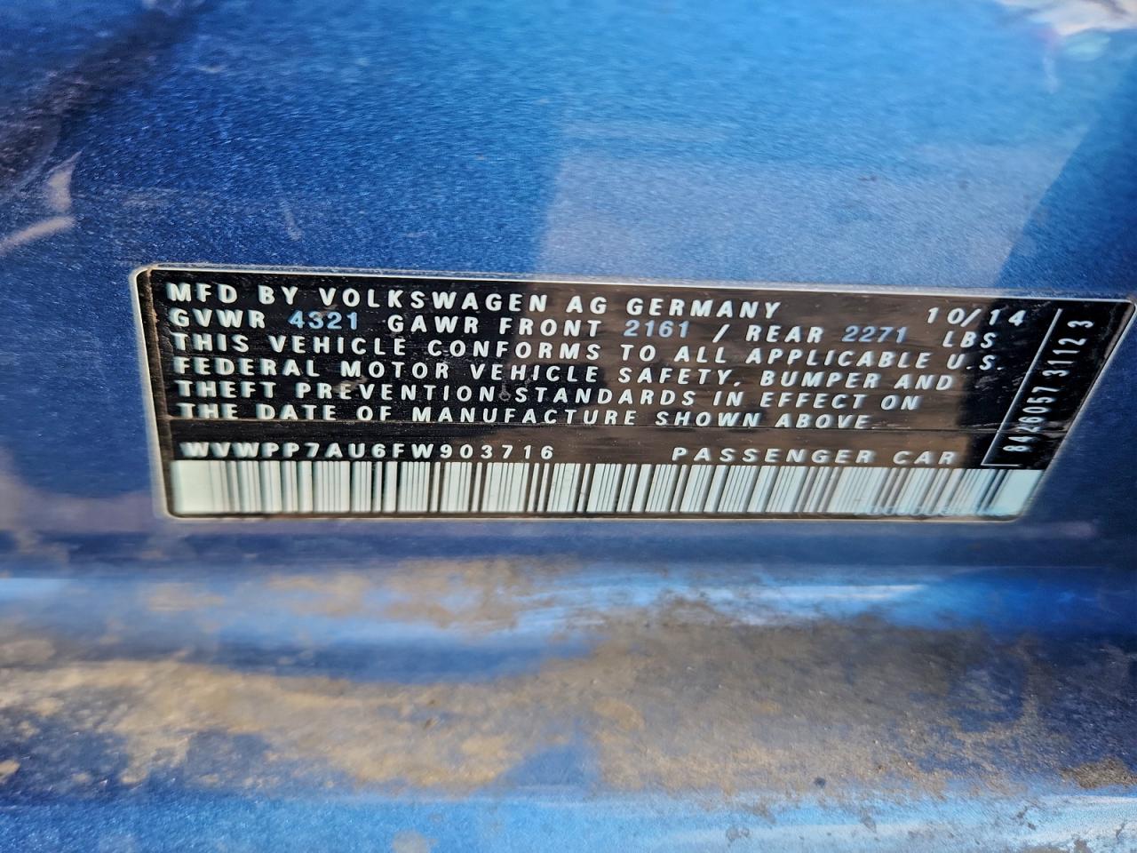 2015 Volkswagen E-Golf Sel Premium VIN: WVWPP7AU6FW903716 Lot: 93466185