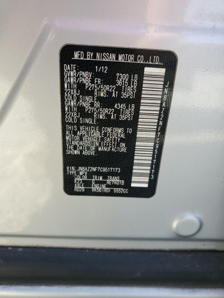 2012 Infiniti Qx56 VIN: JN8AZ2NF7C9517173 Lot: 92055125