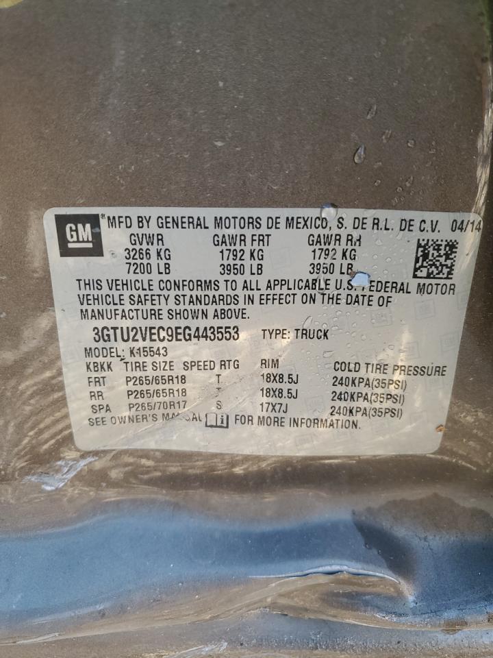 2014 GMC Sierra K1500 Slt VIN: 3GTU2VEC9EG443553 Lot: 92487865