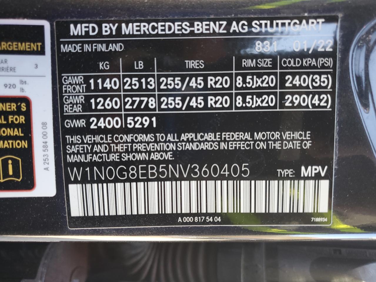 2022 Mercedes-Benz Glc 300 4Matic VIN: W1N0G8EB5NV360405 Lot: 92494195