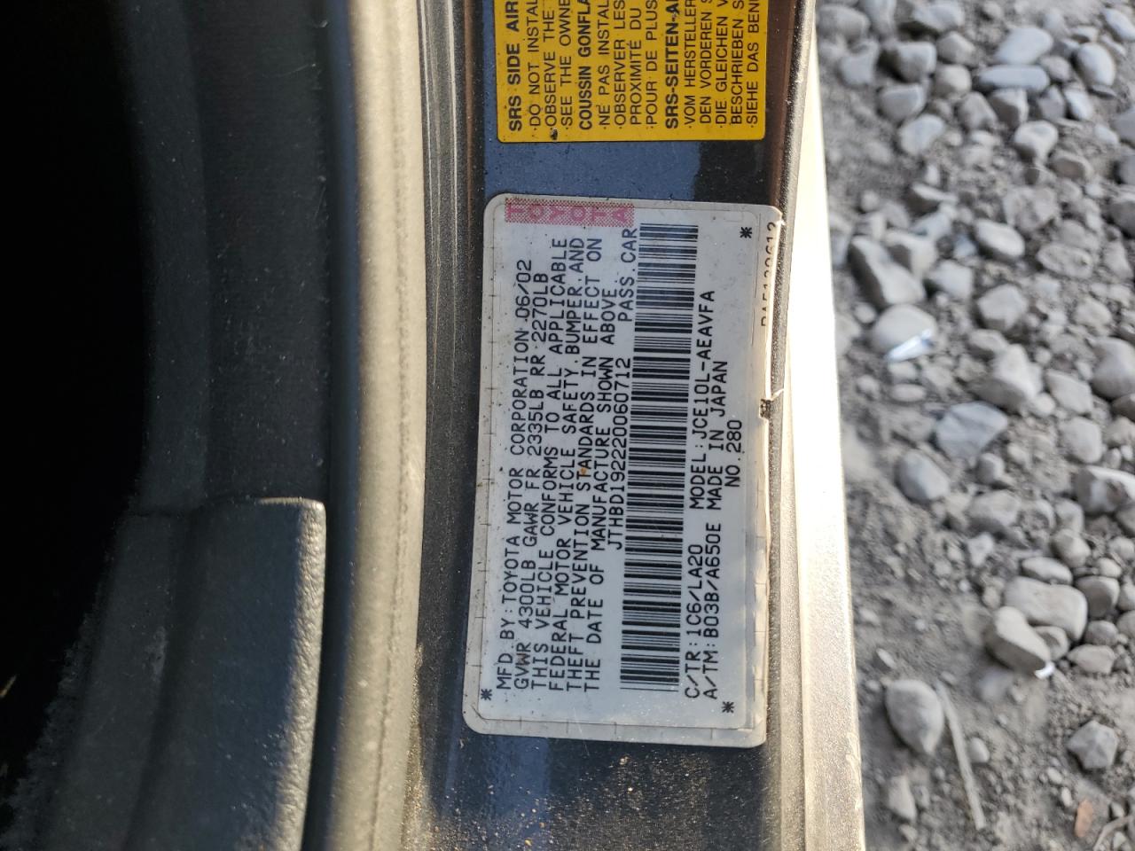 2002 Lexus Is 300 VIN: JTHBD192220060712 Lot: 92444795