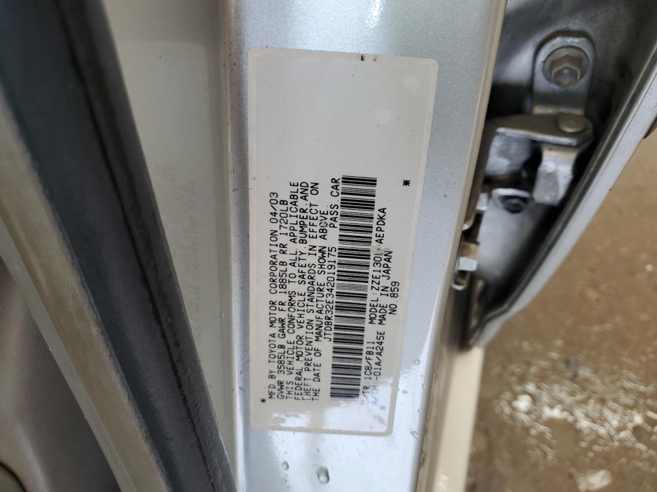 2004 Toyota Corolla Ce VIN: JTDBR32E342019175 Lot: 92820375