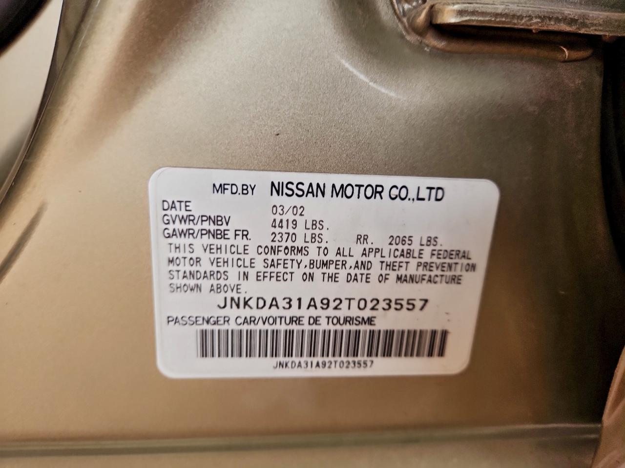 2002 Infiniti I35 VIN: JNKDA31A92T023557 Lot: 93925685