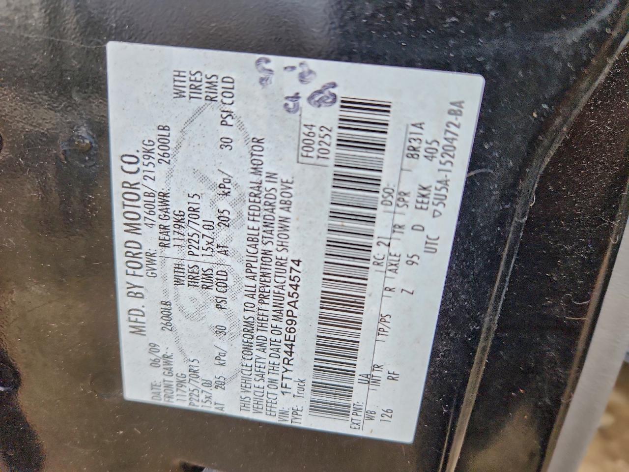 2009 Ford Ranger Super Cab VIN: 1FTYR44E69PA54574 Lot: 94080825