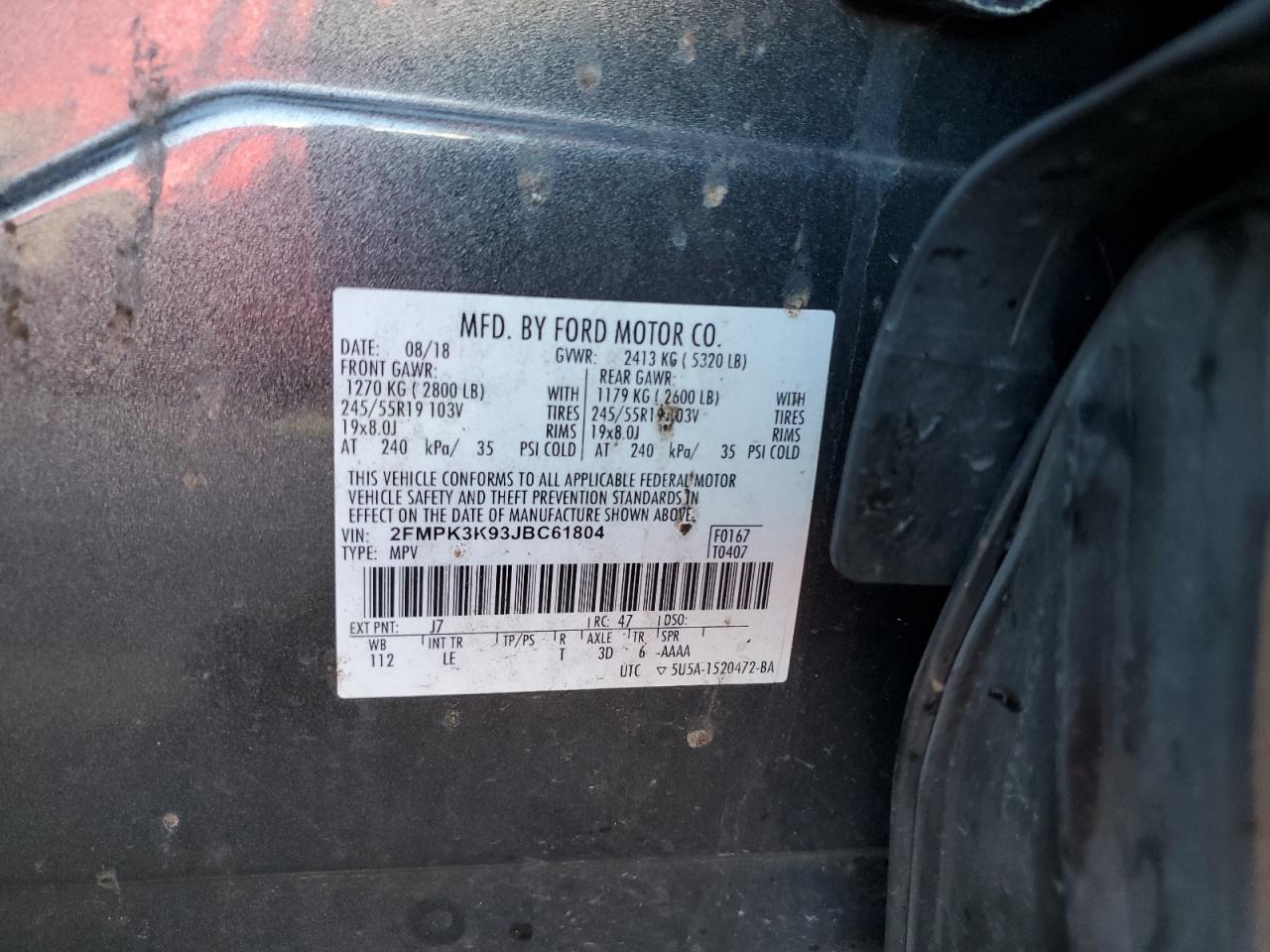 2018 Ford Edge Titanium VIN: 2FMPK3K93JBC61804 Lot: 93252675