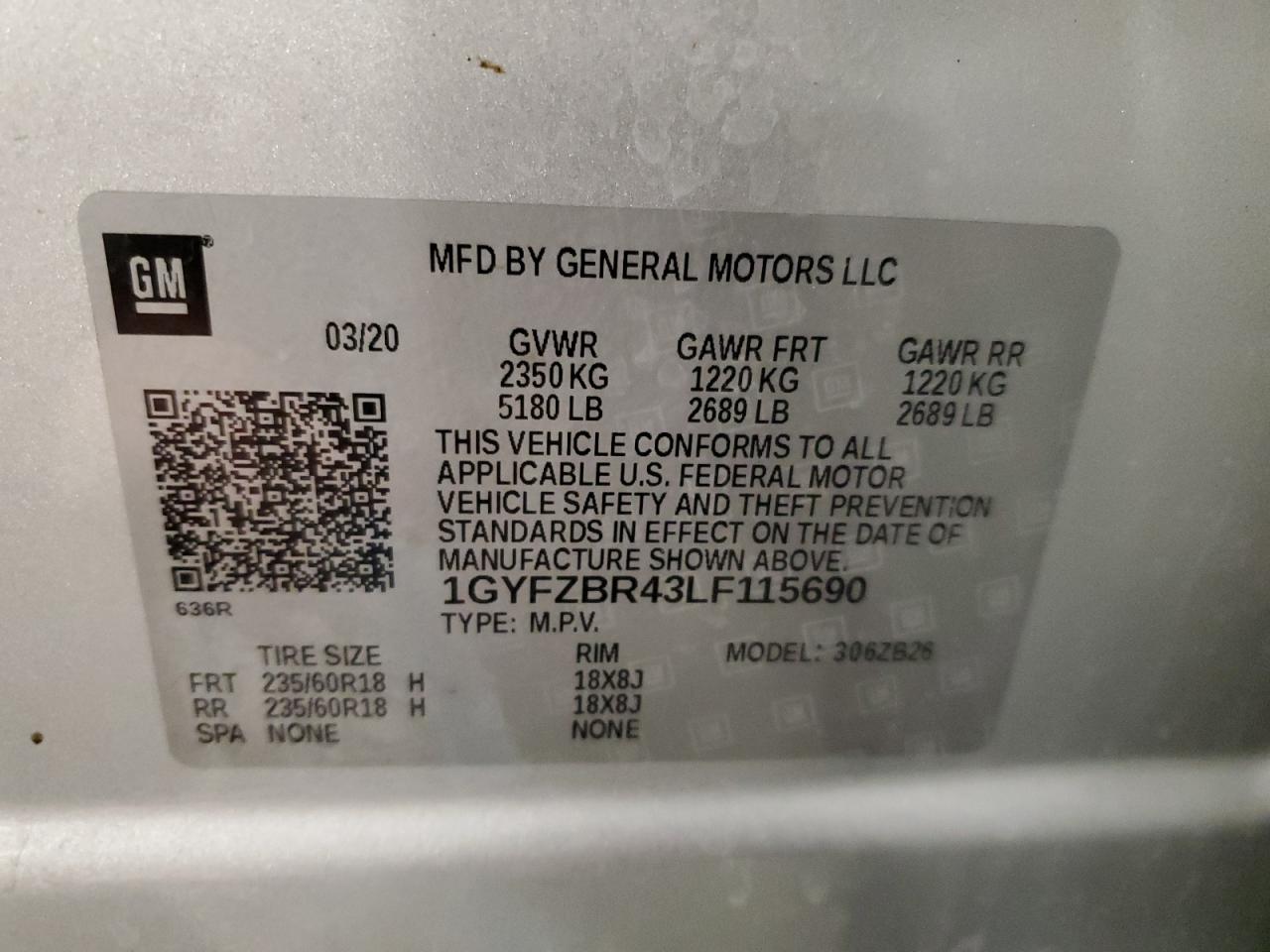 2020 Cadillac Xt4 Luxury VIN: 1GYFZBR43LF115690 Lot: 93305725