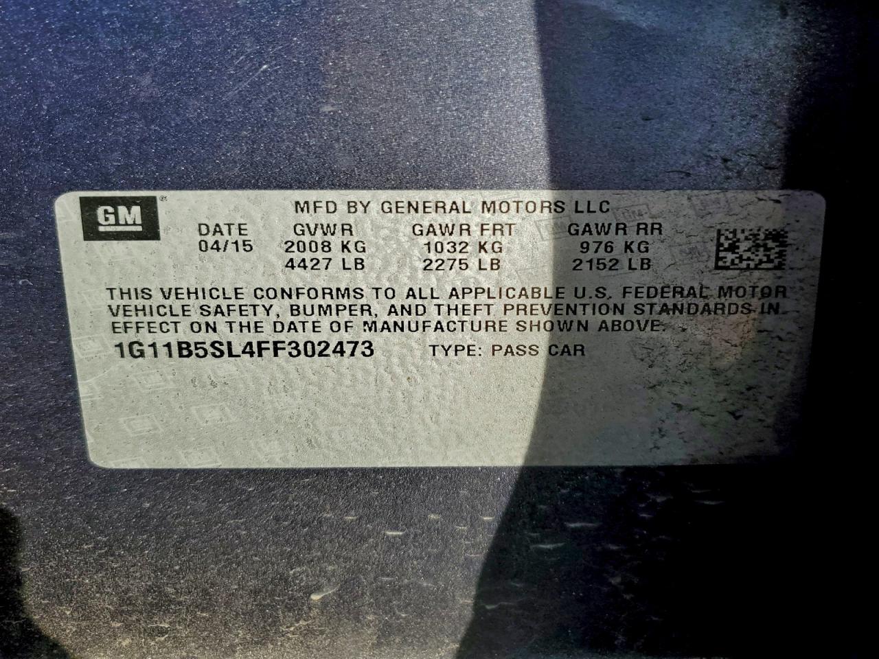 2015 Chevrolet Malibu Ls VIN: 1G11B5SL4FF302473 Lot: 94751555