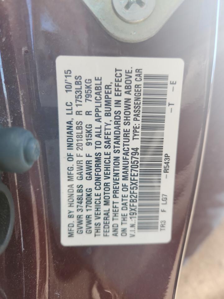 2015 Honda Civic Lx VIN: 19XFB2F5XFE705794 Lot: 91234685