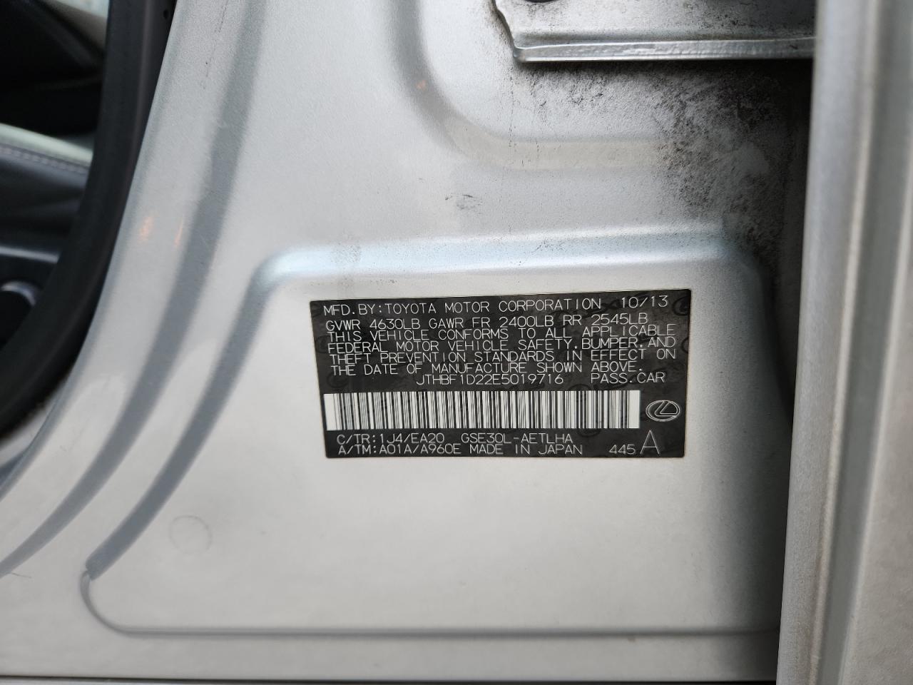 2014 Lexus Is 250 VIN: JTHBF1D22E5019716 Lot: 92368295