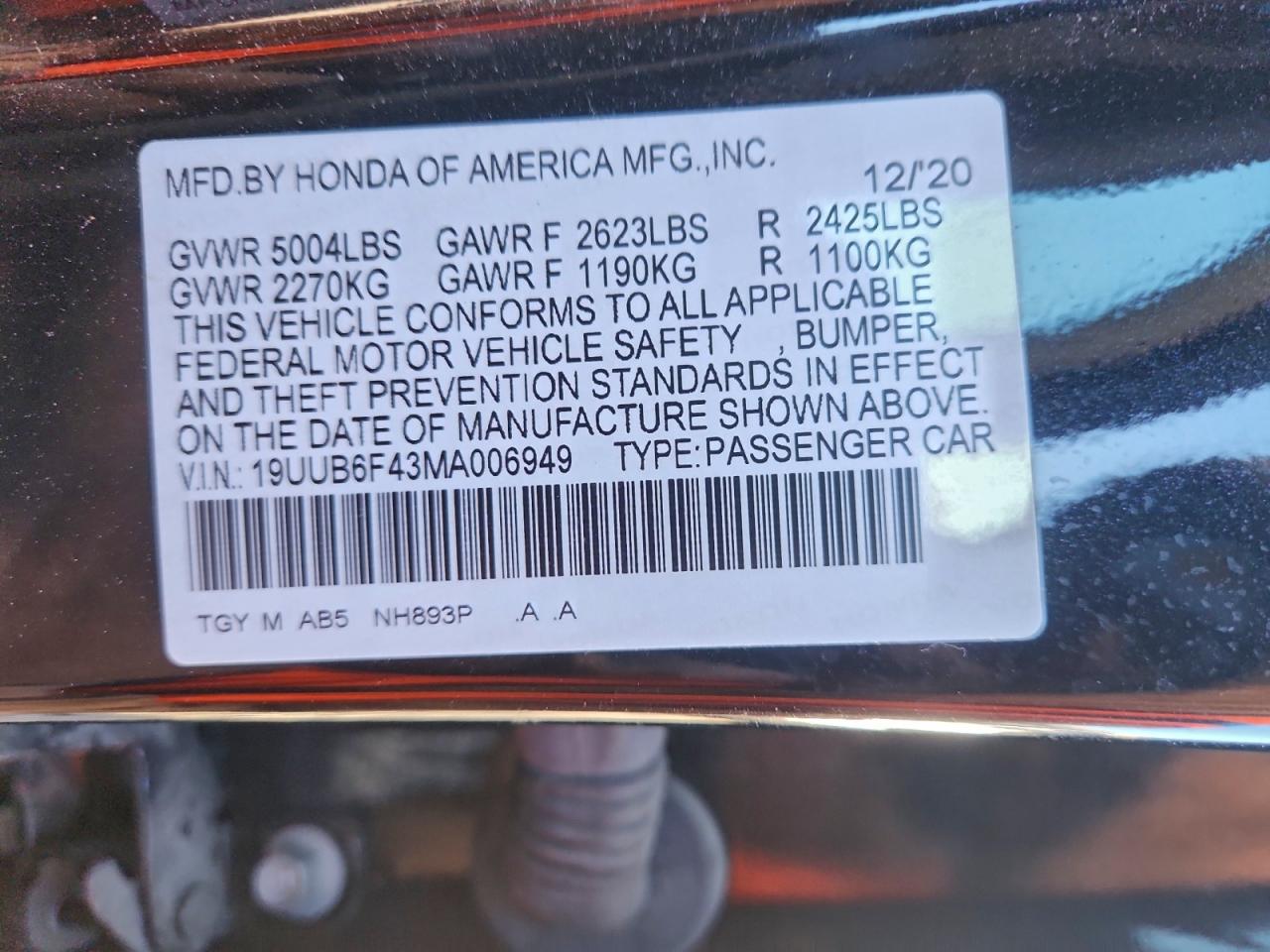 2021 Acura Tlx Technology VIN: 19UUB6F43MA006949 Lot: 93485335