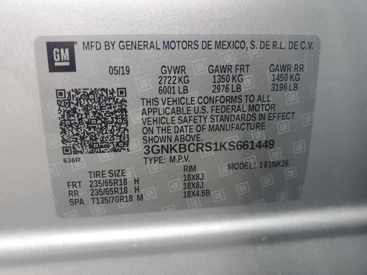 2019 Chevrolet Blazer 2Lt VIN: 3GNKBCRS1KS661449 Lot: 92345315