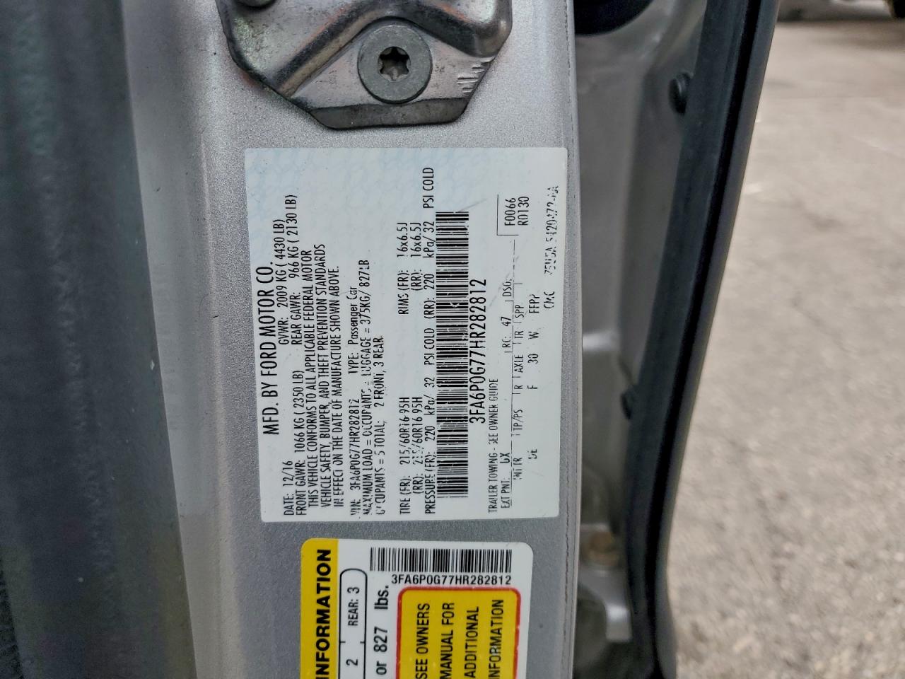 2017 Ford Fusion S VIN: 3FA6P0G77HR282812 Lot: 93854545