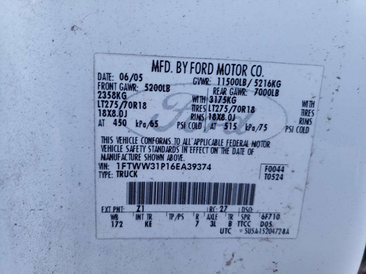 2006 Ford F350 Srw Super Duty VIN: 1FDAF56P96EA33624 Lot: 91709795