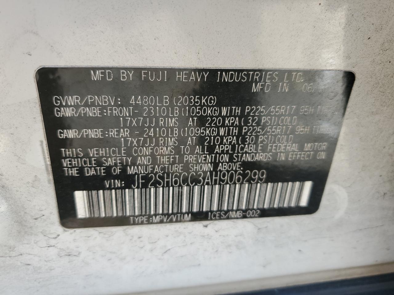 2010 Subaru Forester 2.5X Premium VIN: JF2SH6CC3AH906299 Lot: 90230715