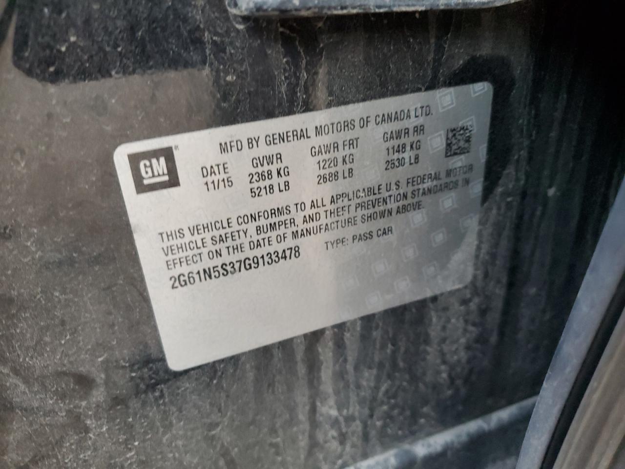 2016 Cadillac Xts Luxury Collection VIN: 2G61N5S37G9133478 Lot: 90759915