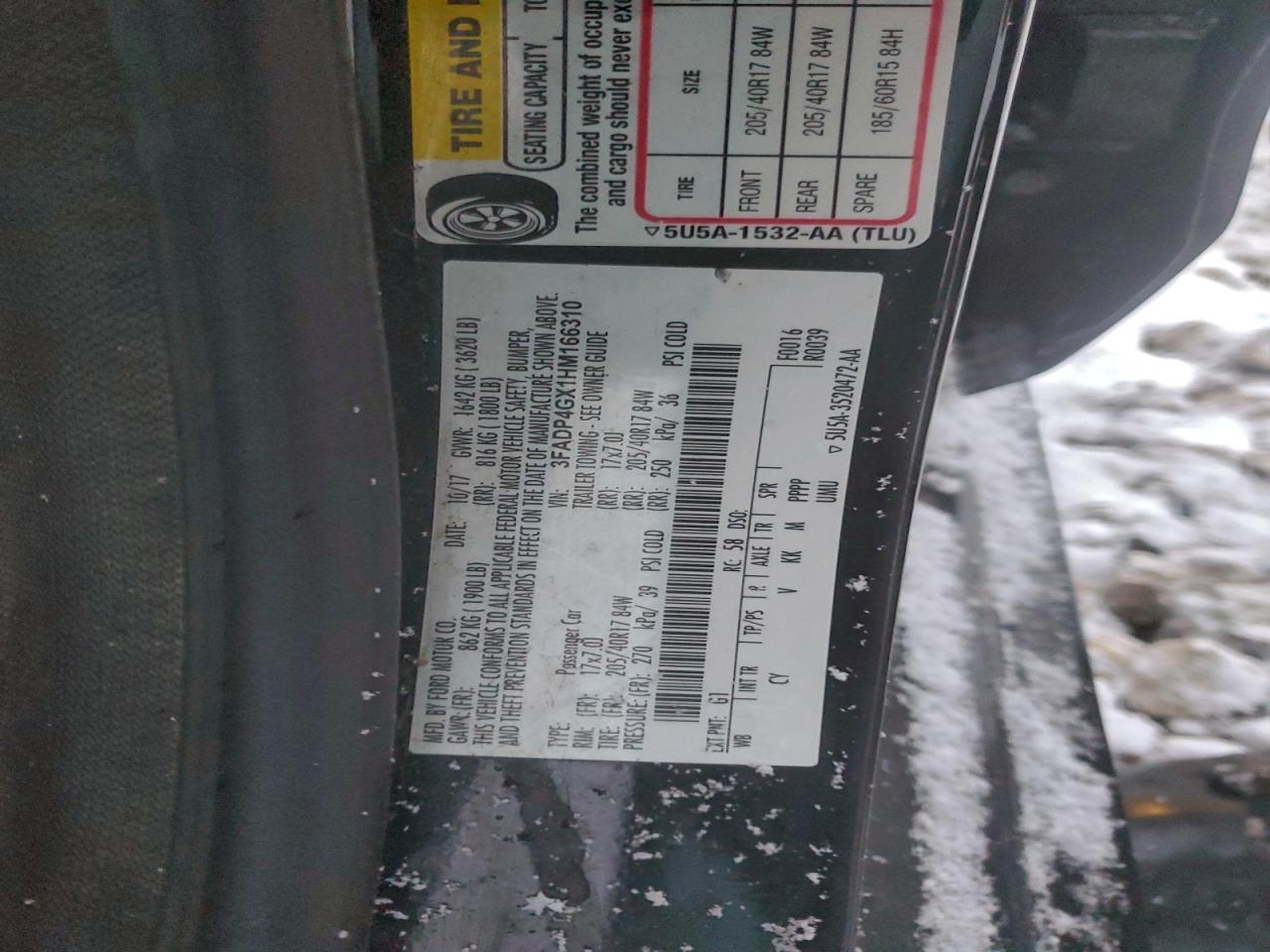 2017 Ford Fiesta St VIN: 3FADP4GX1HM166310 Lot: 93823405