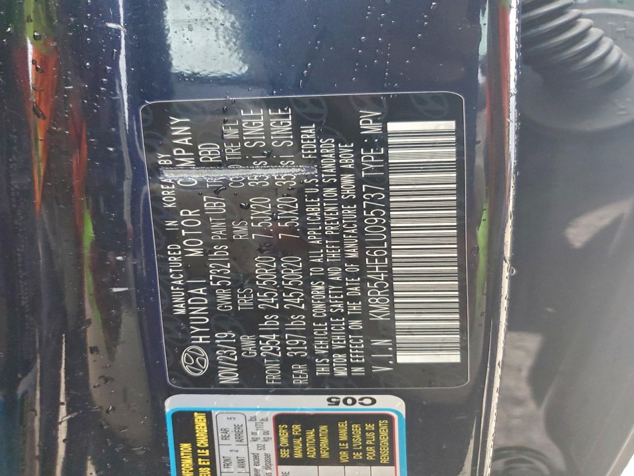 2020 Hyundai Palisade Limited VIN: KM8R54HE6LU095737 Lot: 93535125