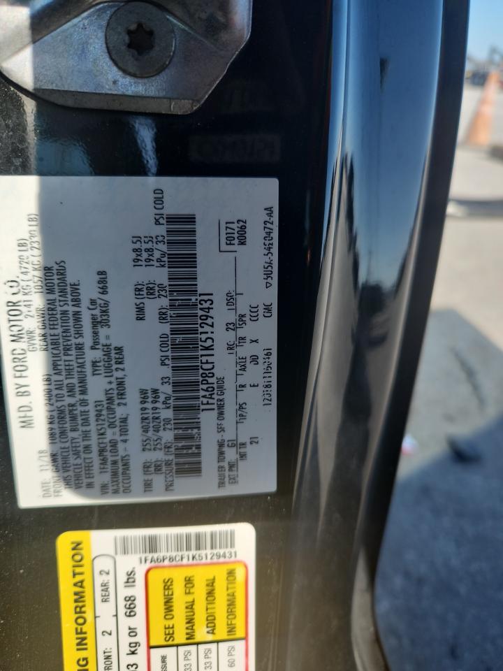 2019 Ford Mustang Gt VIN: 1FA6P8CF1K5129431 Lot: 92586285