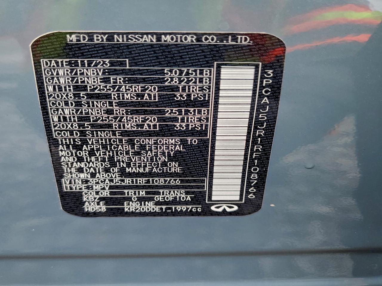 2024 Infiniti Qx55 Luxe VIN: 3PCAJ5JR1RF108766 Lot: 92603515