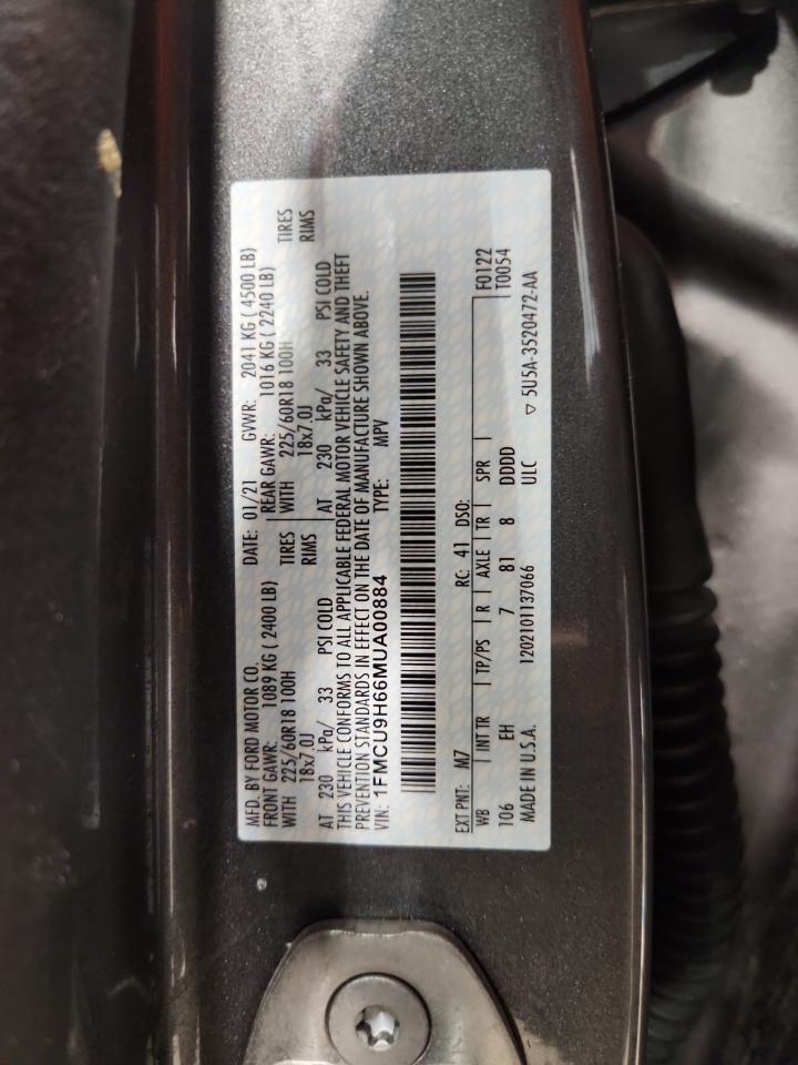 2021 Ford Escape Sel VIN: 1FMCU9H66MUA00884 Lot: 93492365