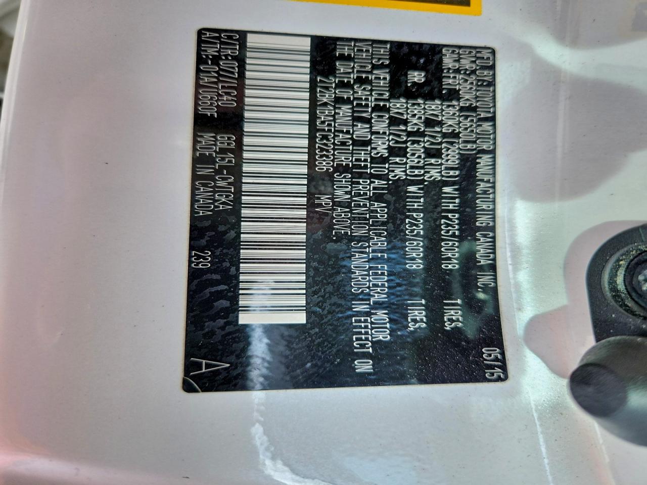 2015 Lexus Rx 350 Base VIN: 2T2BK1BA5FC323386 Lot: 94345275