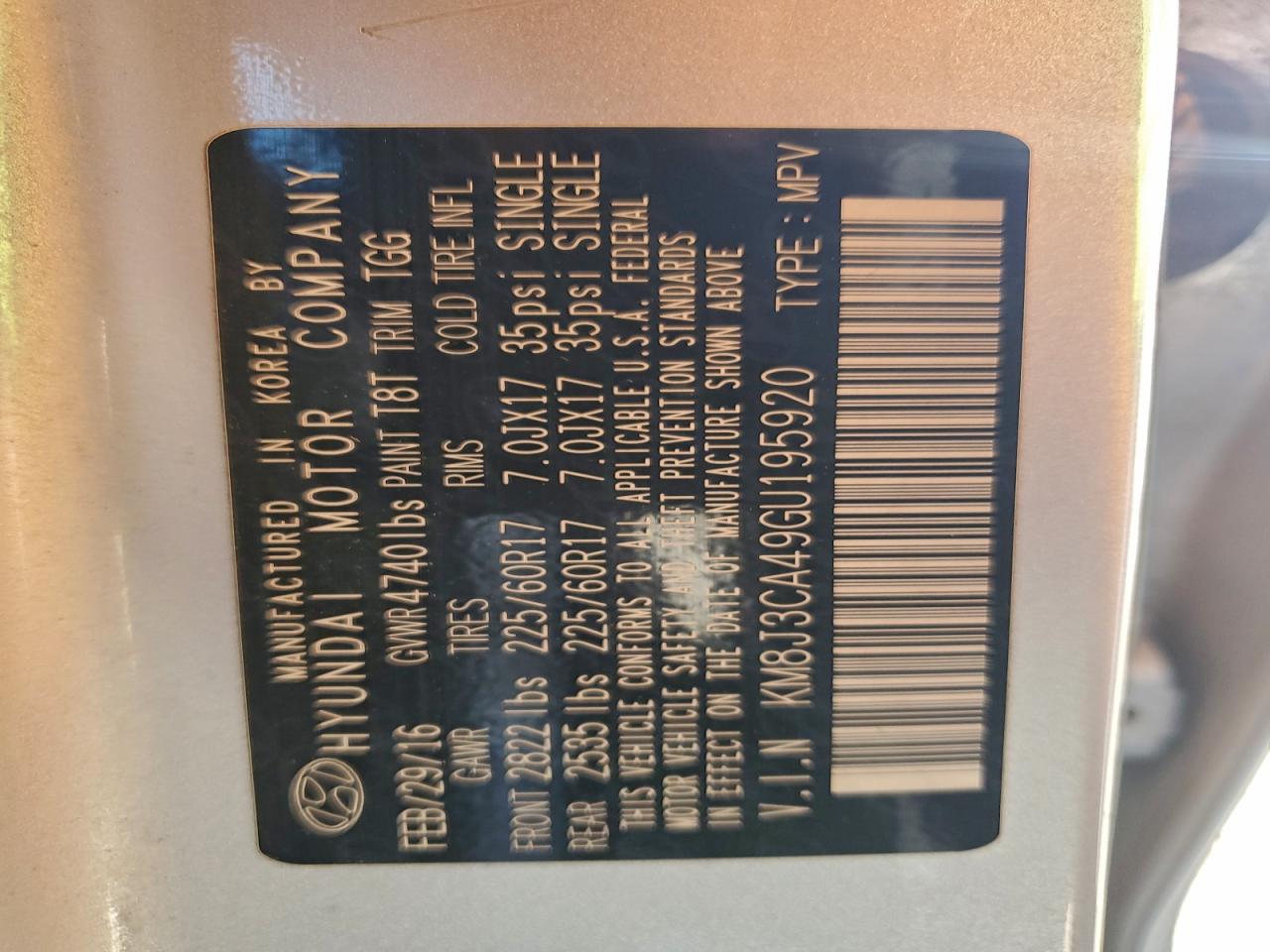 2016 Hyundai Tucson Limited VIN: KM8J3CA49GU195920 Lot: 94186635