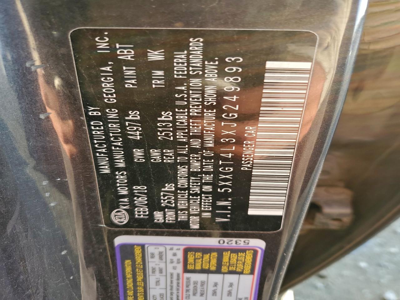 2018 Kia Optima Lx VIN: 5XXGT4L3XJG249893 Lot: 94243795