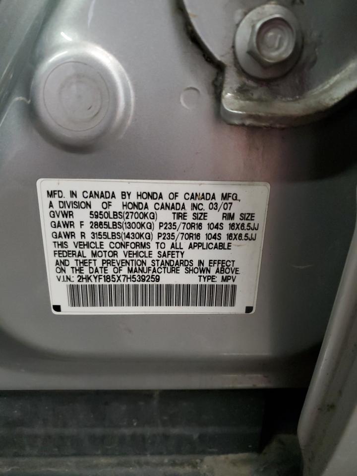 2007 Honda Pilot Exl VIN: 2HKYF185X7H539259 Lot: 92474515