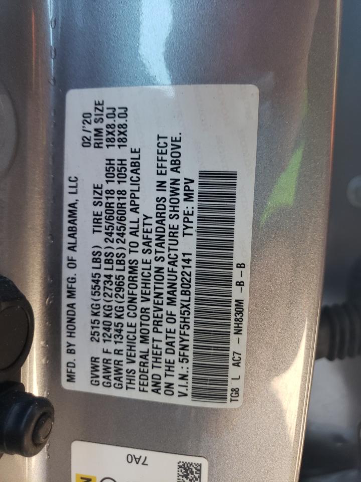 2020 Honda Pilot Exl VIN: 5FNYF5H5XLB022141 Lot: 92234855
