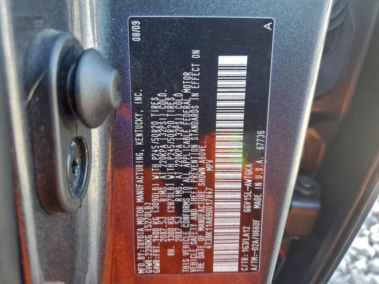 2009 Toyota Venza VIN: 4T3BK11A89U017847 Lot: 93925915