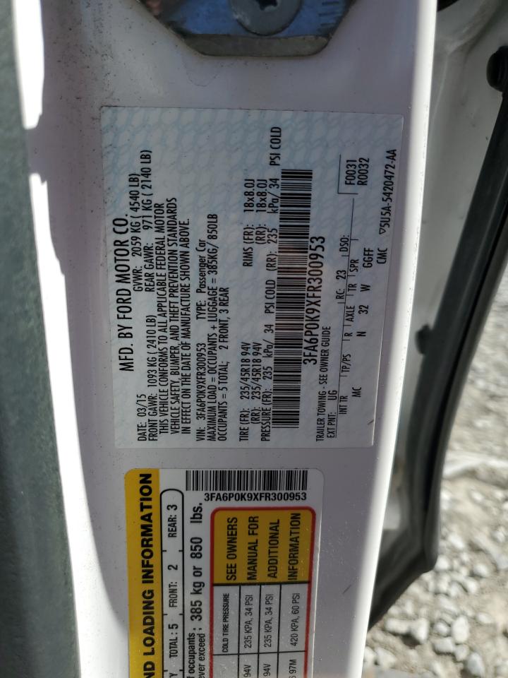 2015 Ford Fusion Titanium VIN: 3FA6P0K9XFR300953 Lot: 91282765