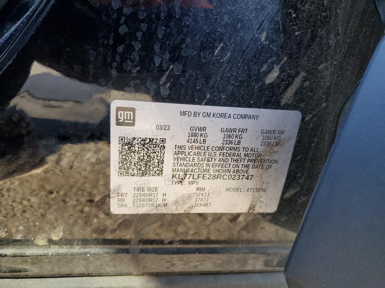 2024 Chevrolet Trax Ls VIN: KL77LFE28RC023747 Lot: 91880615