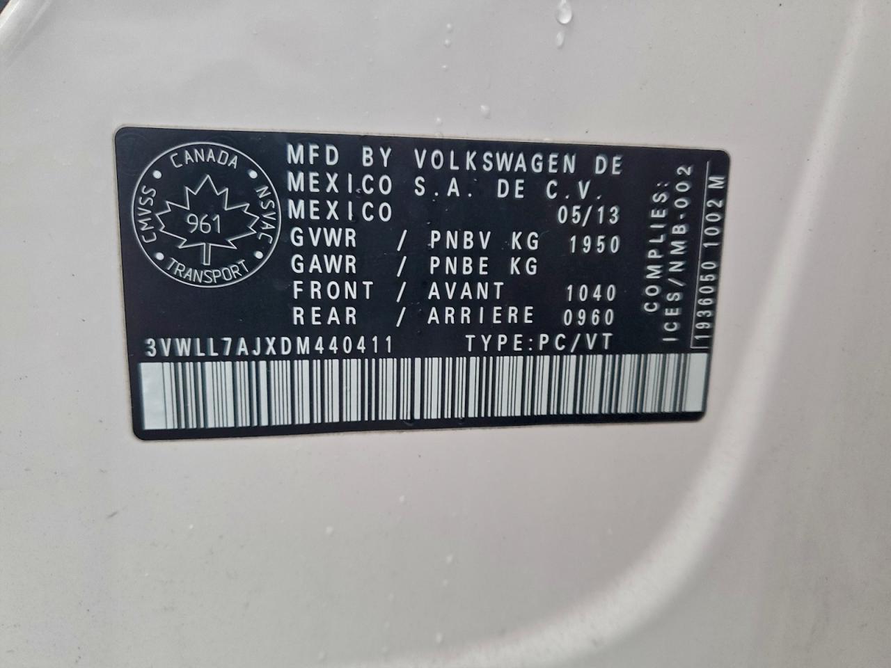 2013 Volkswagen Jetta Tdi VIN: 3VWLL7AJXDM440411 Lot: 94493065