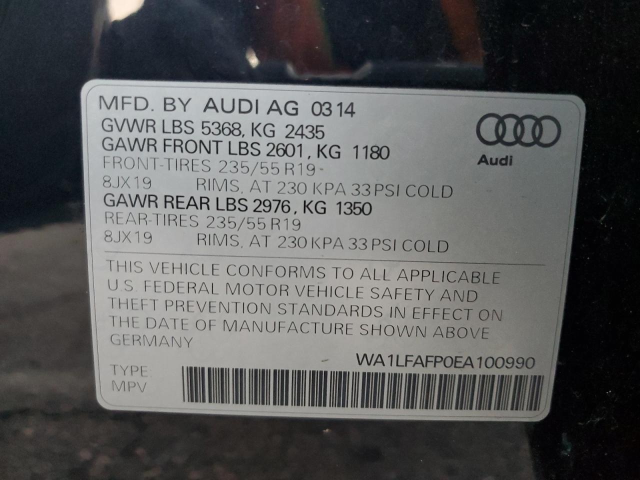 2014 Audi Q5 Premium Plus VIN: WA1LFAFP0EA100990 Lot: 93380535